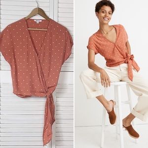 Madewell sash tie wrap top in polka dot print